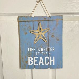 LIFE IS BETTER-AT THE BEACH-Blue Rustic Wood Inspired Wall Sign Home Decor